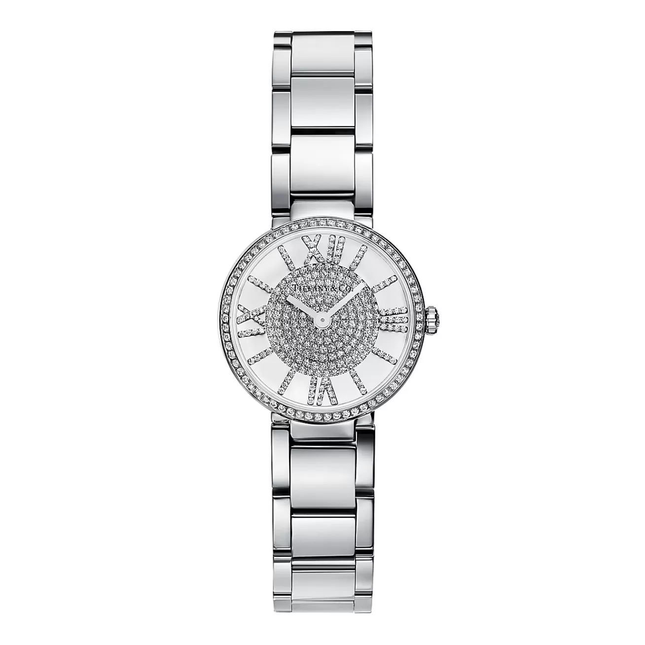 Tiffany & Co. Atlas® 24 mm watch in stainless steel with diamonds and a pavé diamond dial. | ^Women Fine Watches | Women’s Watches