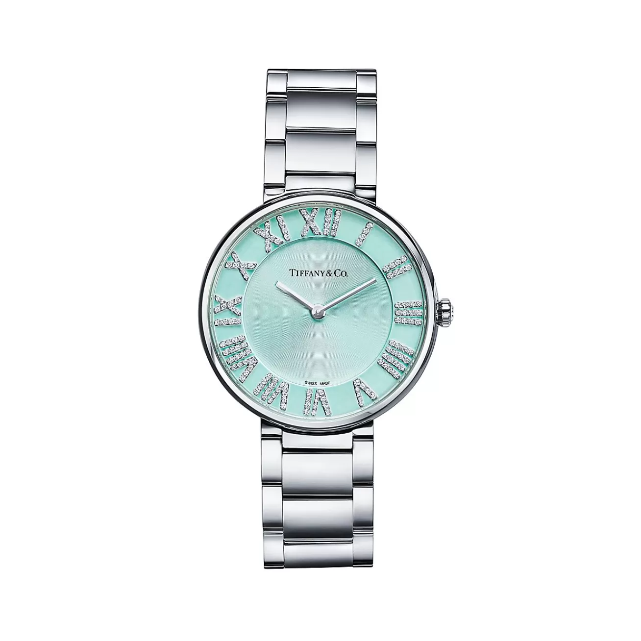 Tiffany & Co. Atlas® 34 mm Watch in Stainless Steel with Diamonds and a Tiffany Blue® Dial | ^Women Fine Watches | Business Gifts