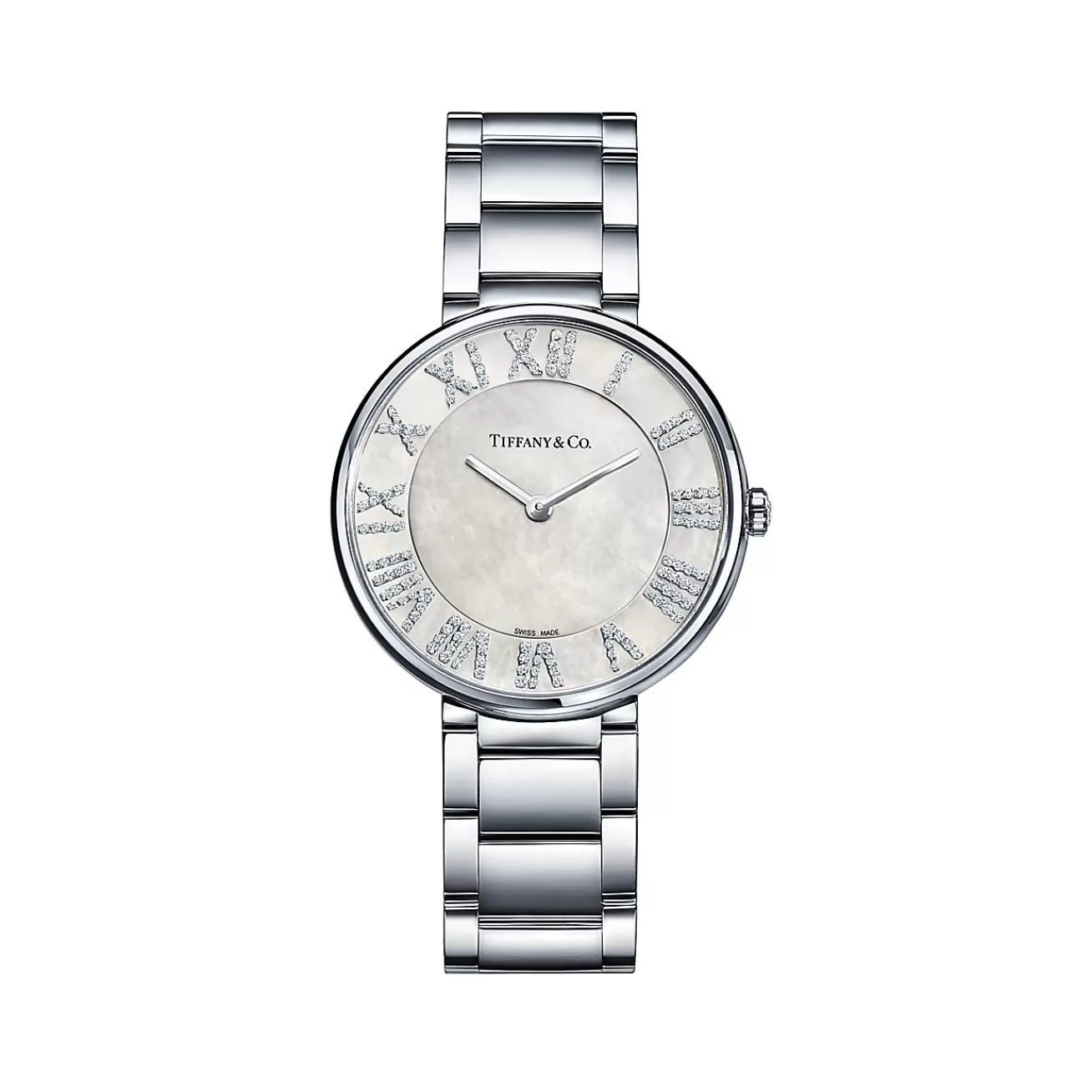 Tiffany & Co. Atlas® 34 mm Watch in Stainless Steel with Diamonds and White Mother-of-pearl | ^Women Fine Watches | Women’s Watches