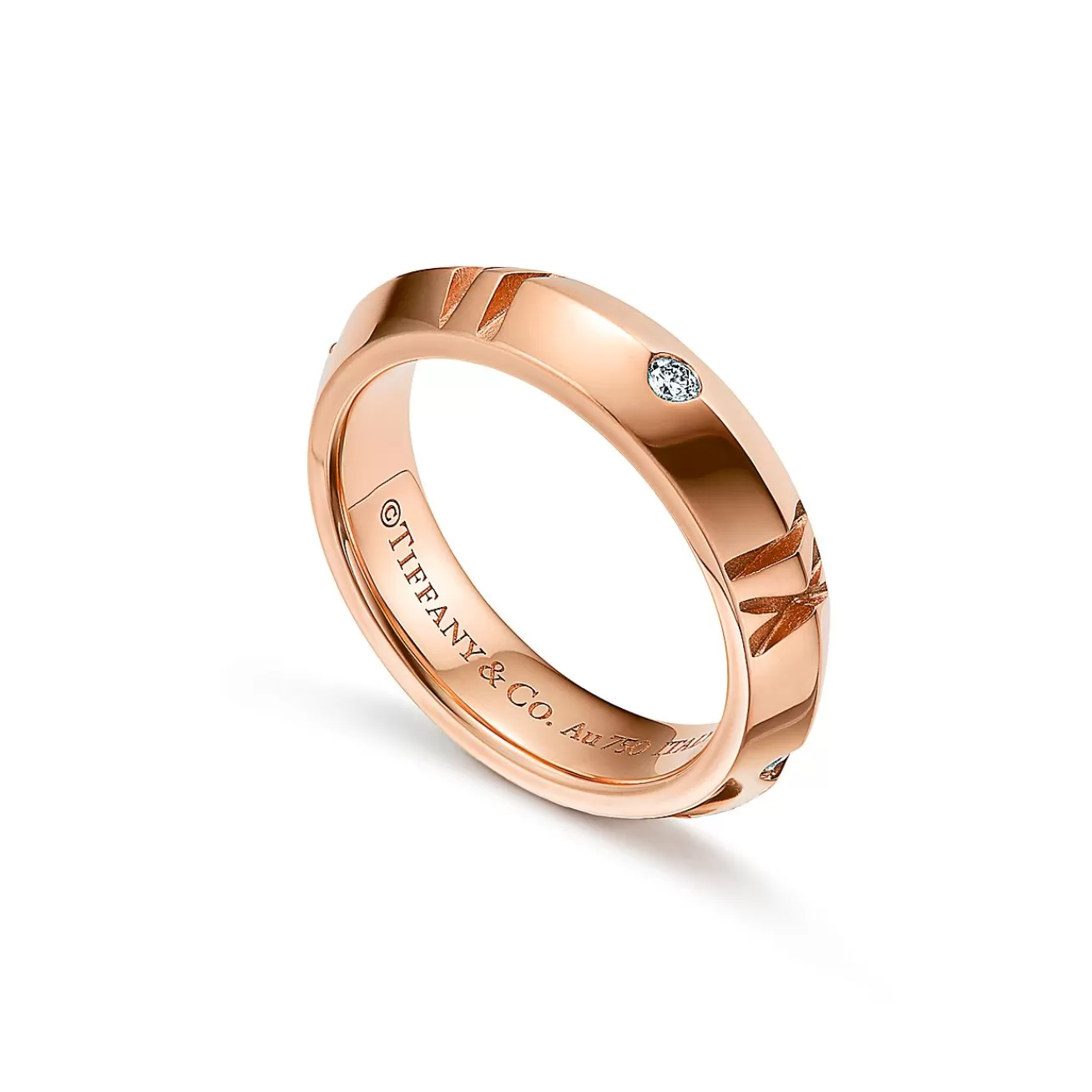 Tiffany & Co. Atlas® X Closed Narrow Ring in Rose Gold with Diamonds, 4.5 mm Wide | ^ Rings | Men's Jewelry