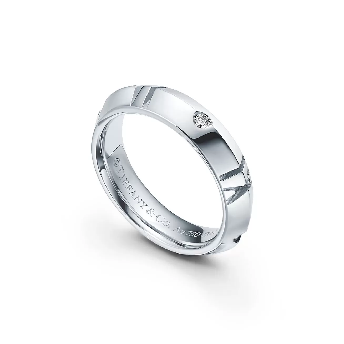 Tiffany & Co. Atlas® X Closed Narrow Ring in White Gold with Diamonds, 4.5 mm Wide | ^ Rings | Men's Jewelry