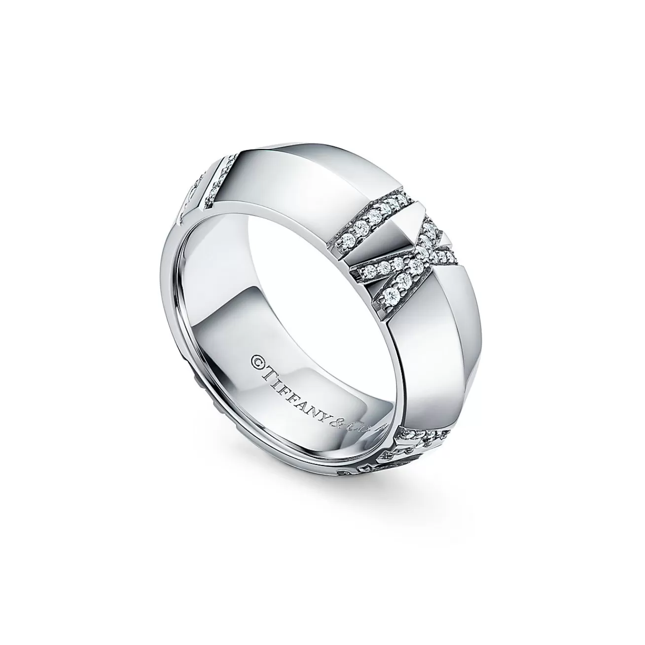 Tiffany & Co. Atlas® X Closed Wide Ring in White Gold with Diamonds, 7.5 mm Wide | ^ Rings | Men's Jewelry
