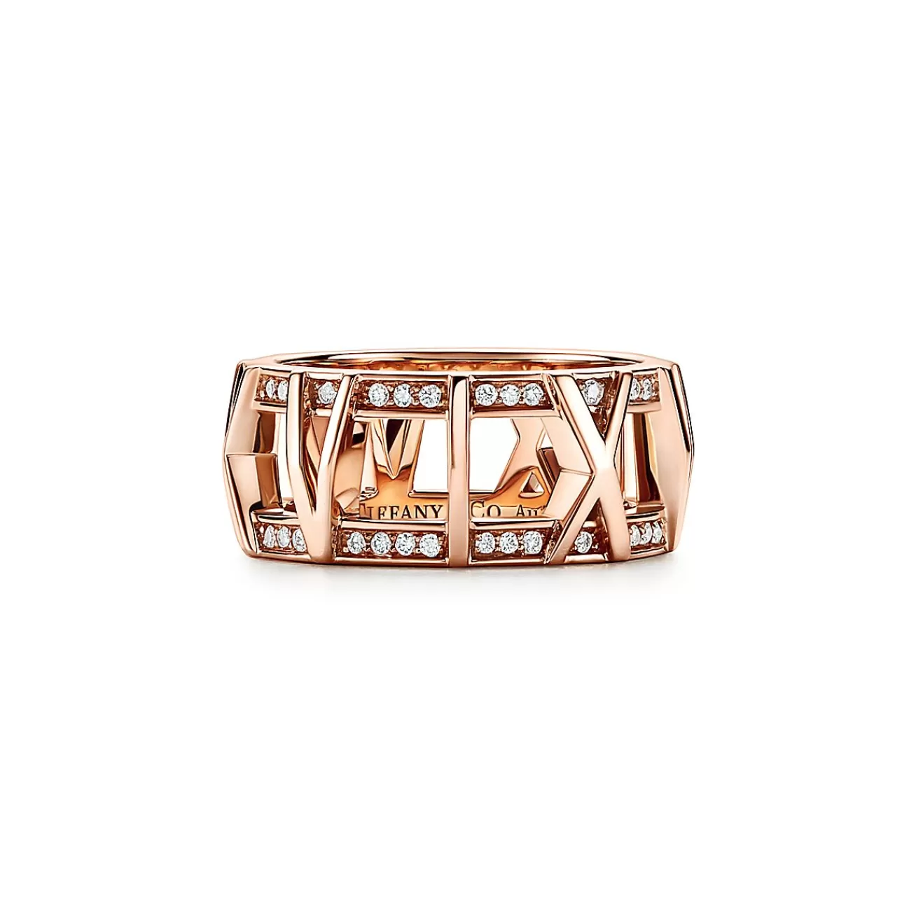 Tiffany & Co. Atlas® X Open Ring in Rose Gold with Diamonds, 8.8 mm Wide | ^ Rose Gold Jewelry | Diamond Jewelry