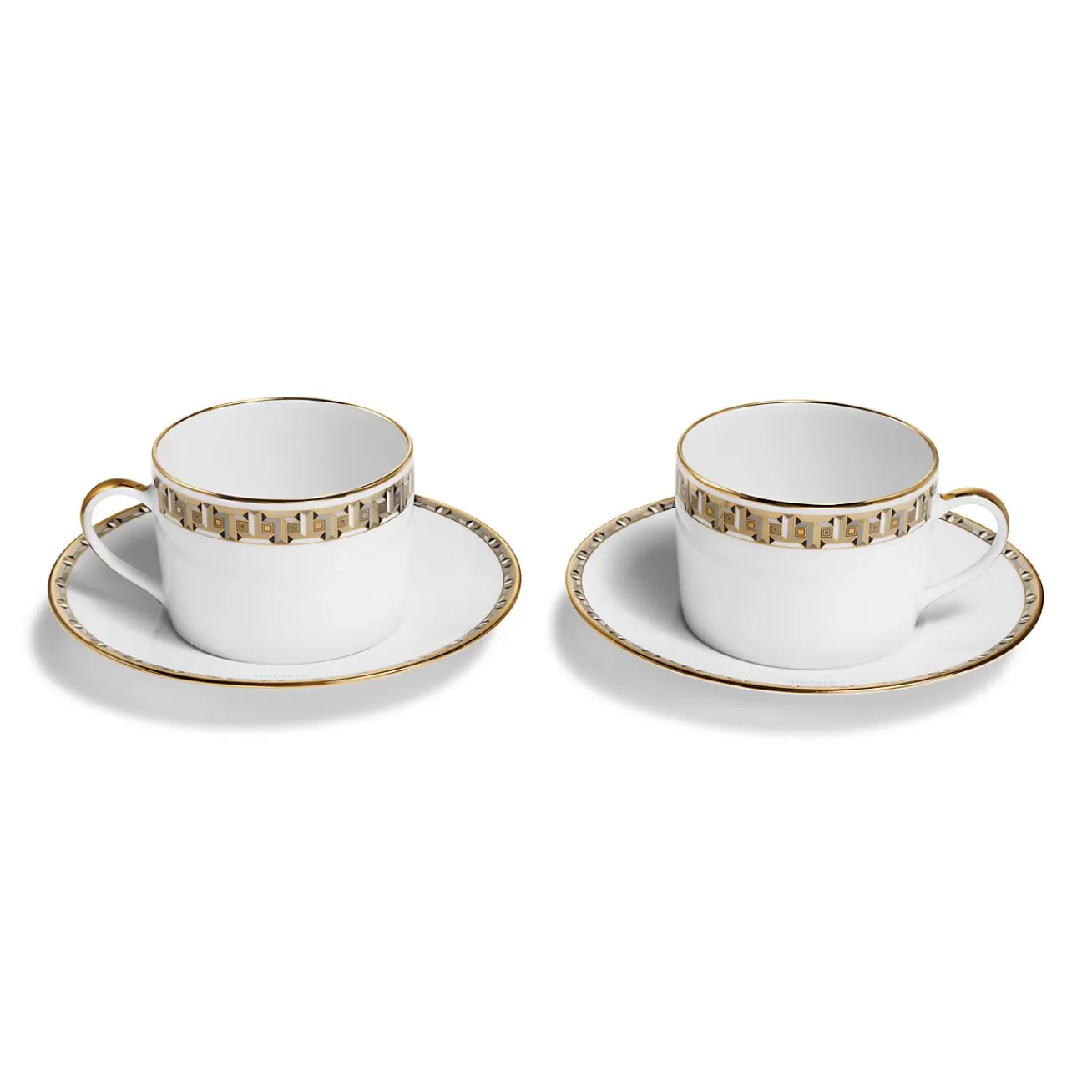 Tiffany & Co. Black Tiffany T True Cup and Saucer Set of Two, with Gold Rims | ^ Business Gifts | Tableware