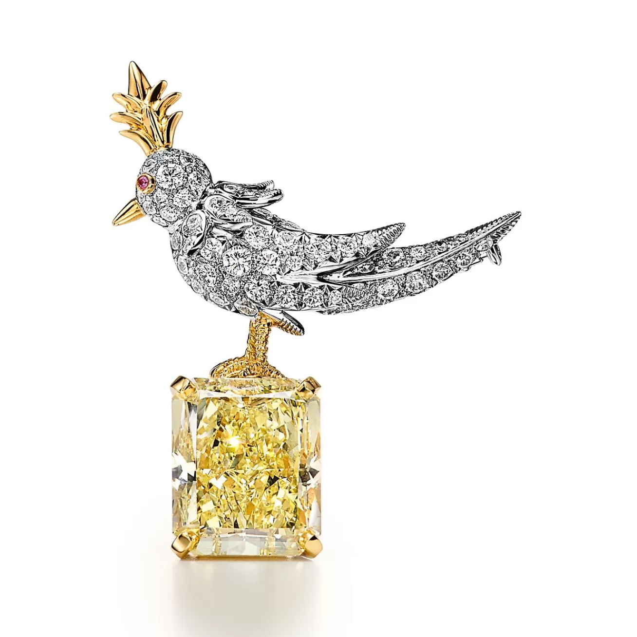 Tiffany & Co. Brooch in Platinum & Gold with a Fancy Intense Yellow Diamond and White Diamonds | ^ Brooches | Gold Jewelry