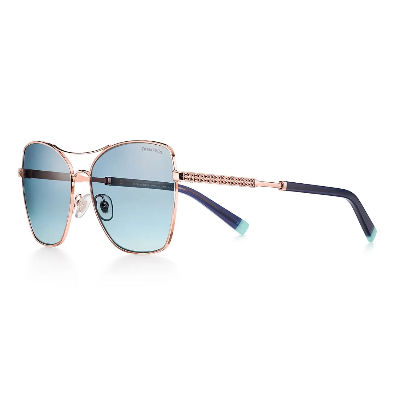 Tiffany & Co. Diamond Point Sunglasses in Rose Gold-colored Metal with Brown and Blue Lenses | ^ Sunglasses