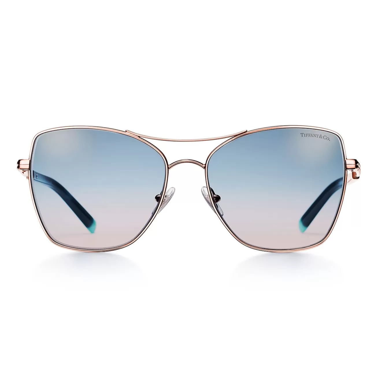 Tiffany & Co. Diamond Point Sunglasses in Rose Gold-colored Metal with Brown and Blue Lenses | ^ Sunglasses