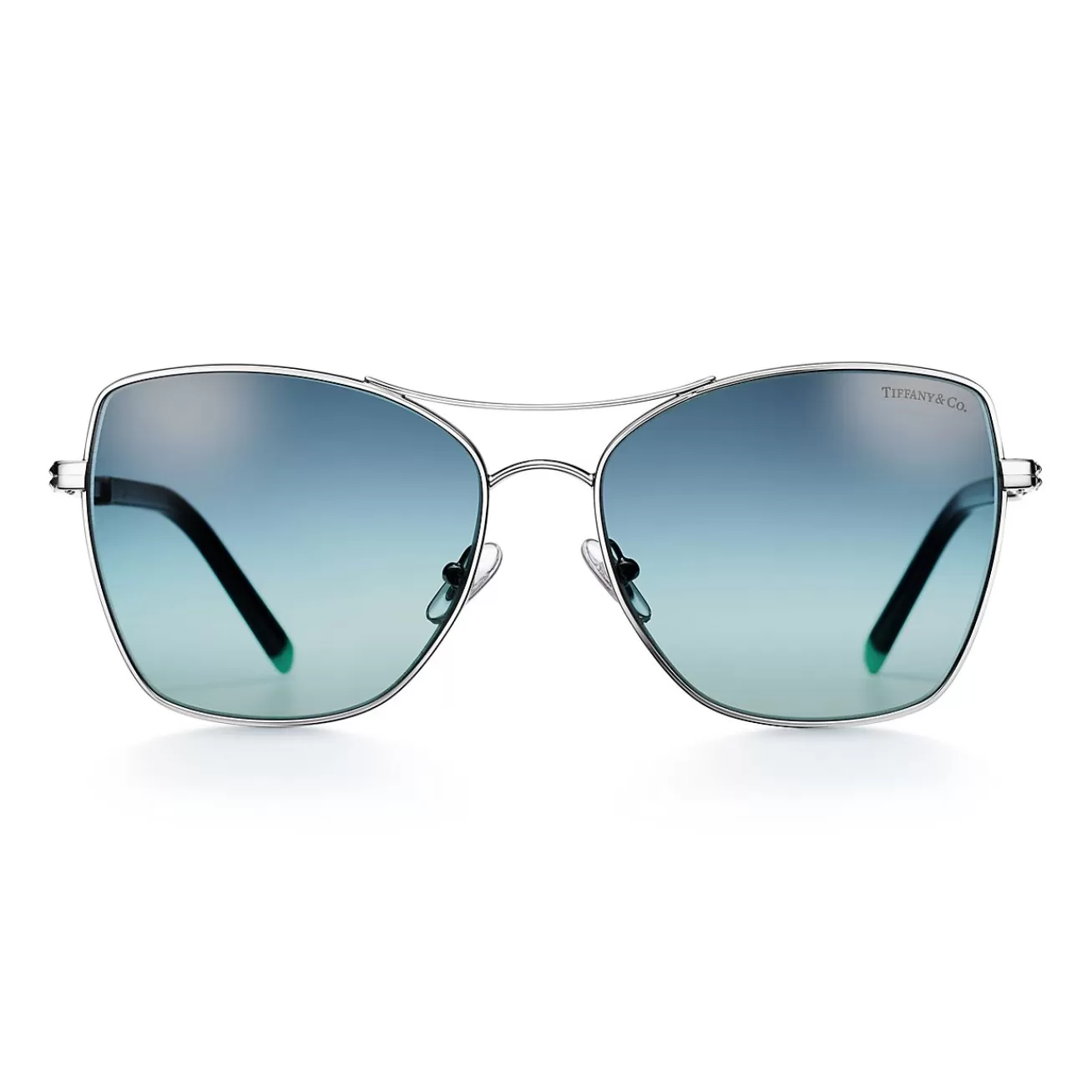 Tiffany & Co. Diamond Point Sunglasses in Silver-colored Metal with Tiffany Blue® Lenses | ^ Sunglasses