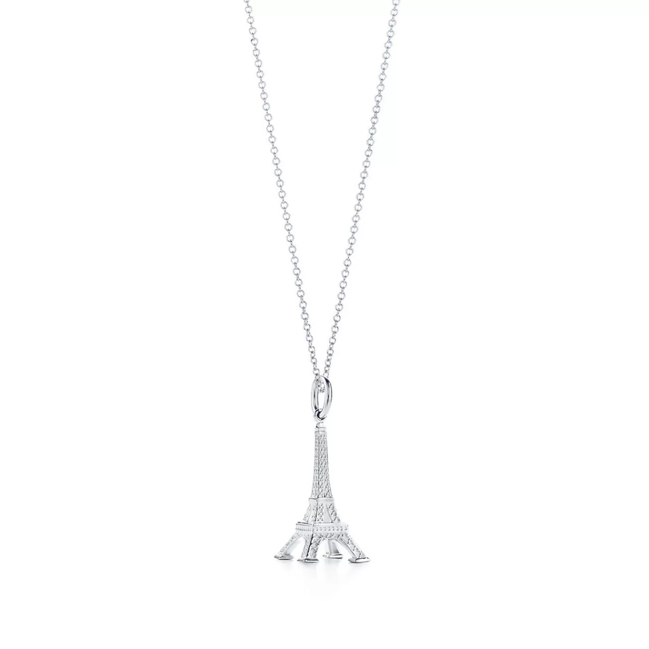 Tiffany & Co. Eiffel Tower charm in sterling silver on a chain. | ^ Sterling Silver Jewelry