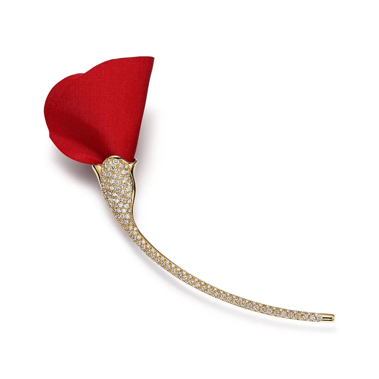 Tiffany & Co. Elsa Peretti® Amapola Brooch in Yellow Gold with Diamonds and Red Silk | ^ Brooches | Elsa Peretti®