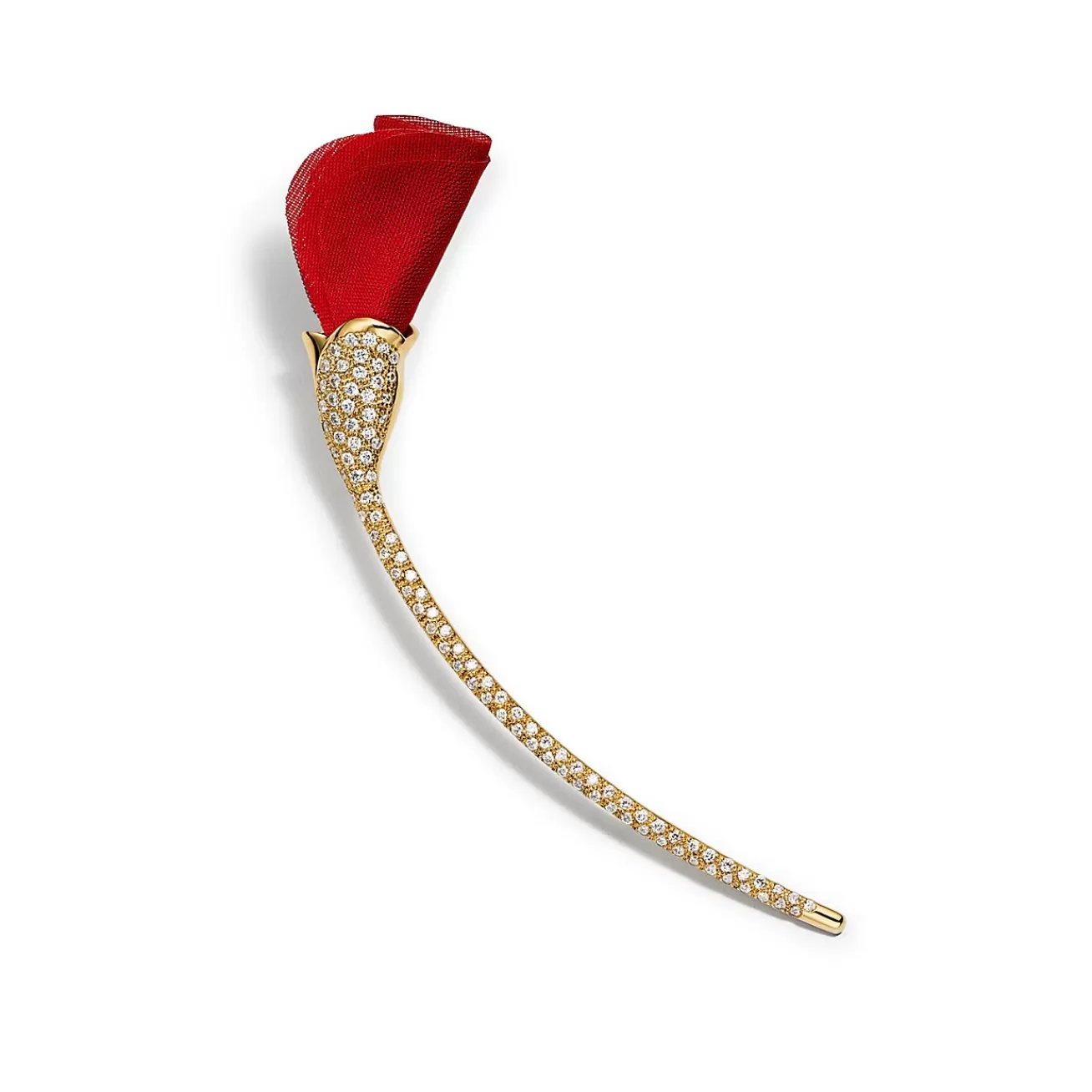 Tiffany & Co. Elsa Peretti® Amapola Brooch in Yellow Gold with Red Silk | ^ Brooches