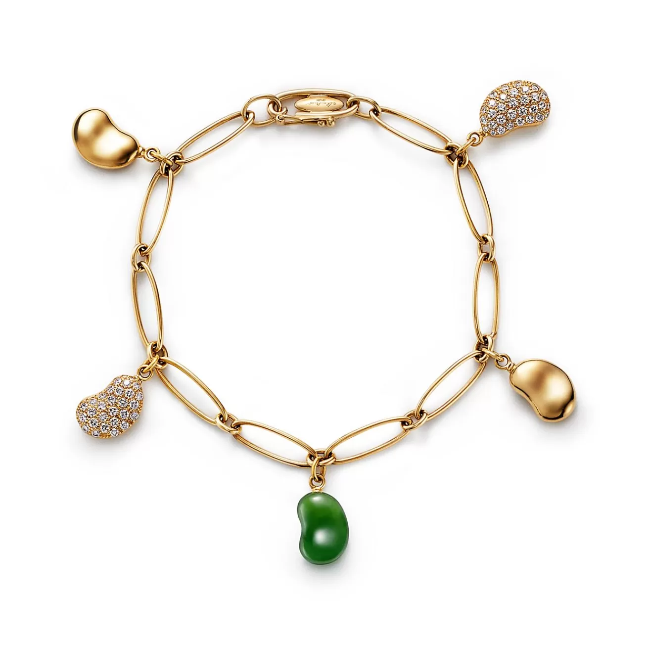 Tiffany & Co. Elsa Peretti® Bean® design Bracelet in Yellow Gold with Diamonds and Green Jade | ^ Bracelets | Gold Jewelry