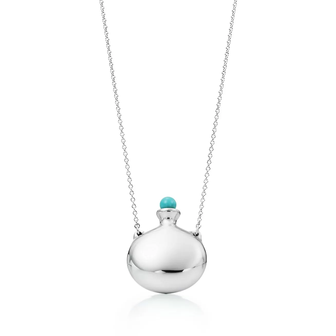 Tiffany & Co. Elsa Peretti® Bottle round bottle pendant in silver with a turquoise stopper. | ^ Necklaces & Pendants | Sterling Silver Jewelry