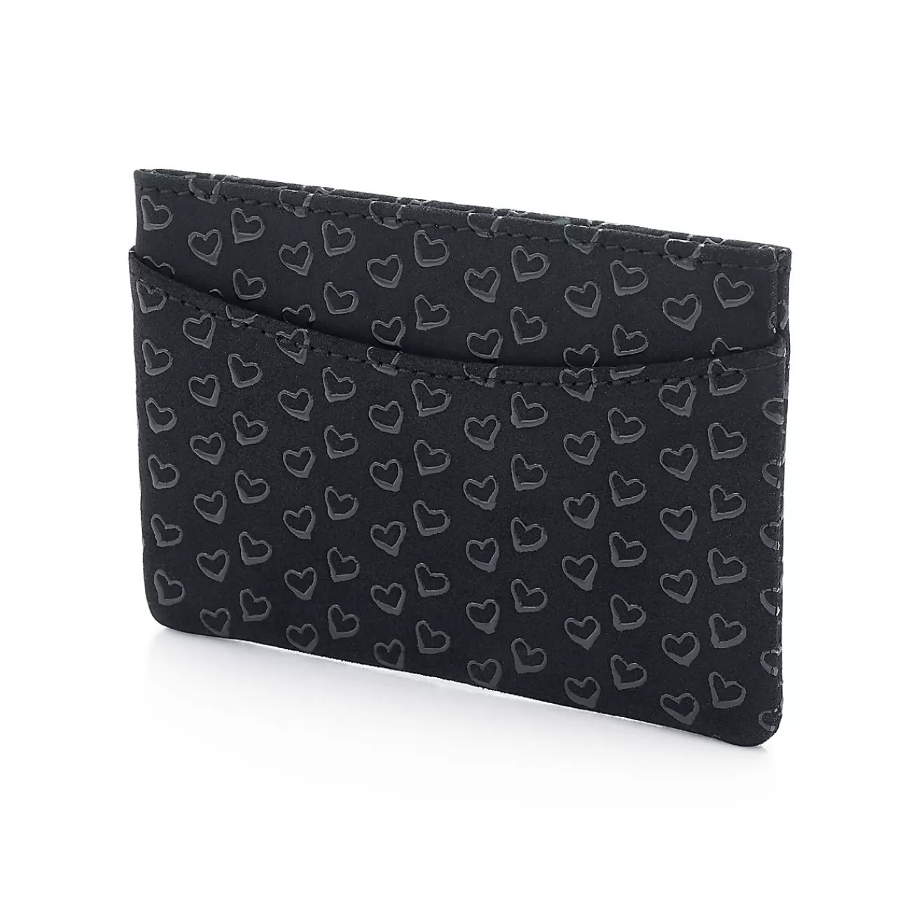 Tiffany & Co. Elsa Peretti® card case in black leather with lacquered Open Hearts. | ^Women Small Leather Goods | Women's Accessories