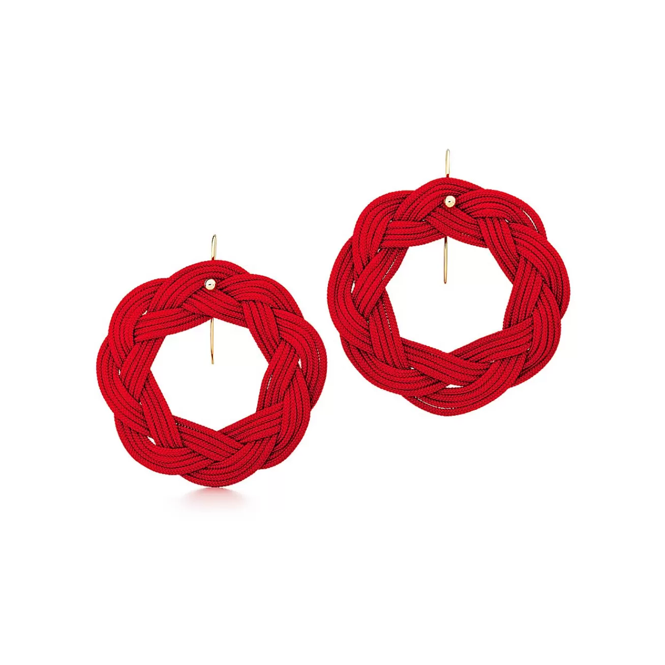 Tiffany & Co. Elsa Peretti® Circle hook earrings in red woven silk with 18k gold. | ^ Earrings | Gold Jewelry