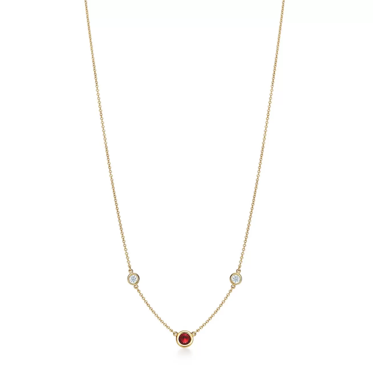 Tiffany & Co. Elsa Peretti® Color by the Yard necklace in 18k gold with a ruby and diamonds. | ^ Necklaces & Pendants | Gold Jewelry