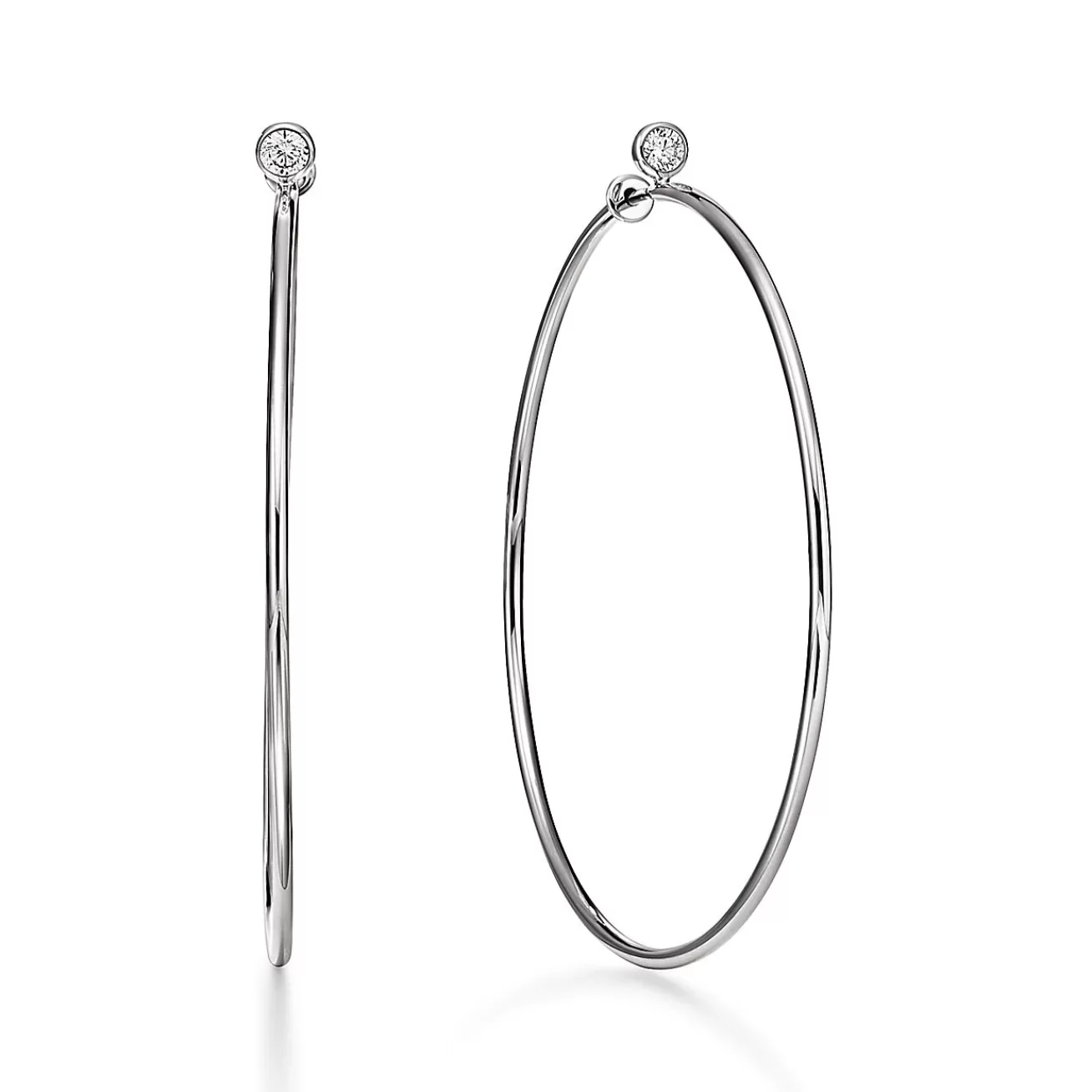 Tiffany & Co. Elsa Peretti® Diamond Hoop earrings in sterling silver with diamonds, large. | ^ Earrings | Hoop Earrings