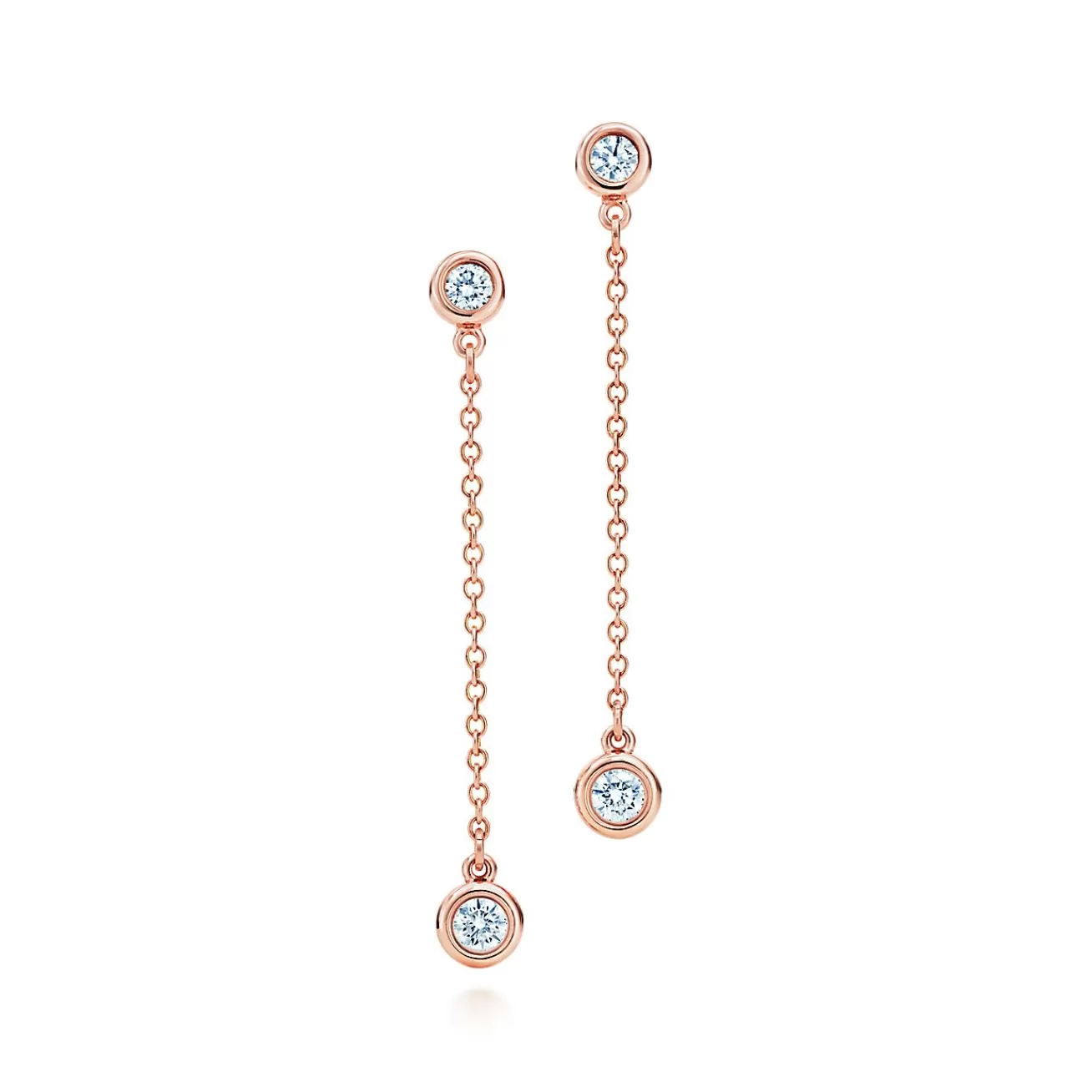 Tiffany & Co. Elsa Peretti® Diamonds by the Yard® drop earrings in 18k rose gold. | ^ Earrings | Rose Gold Jewelry