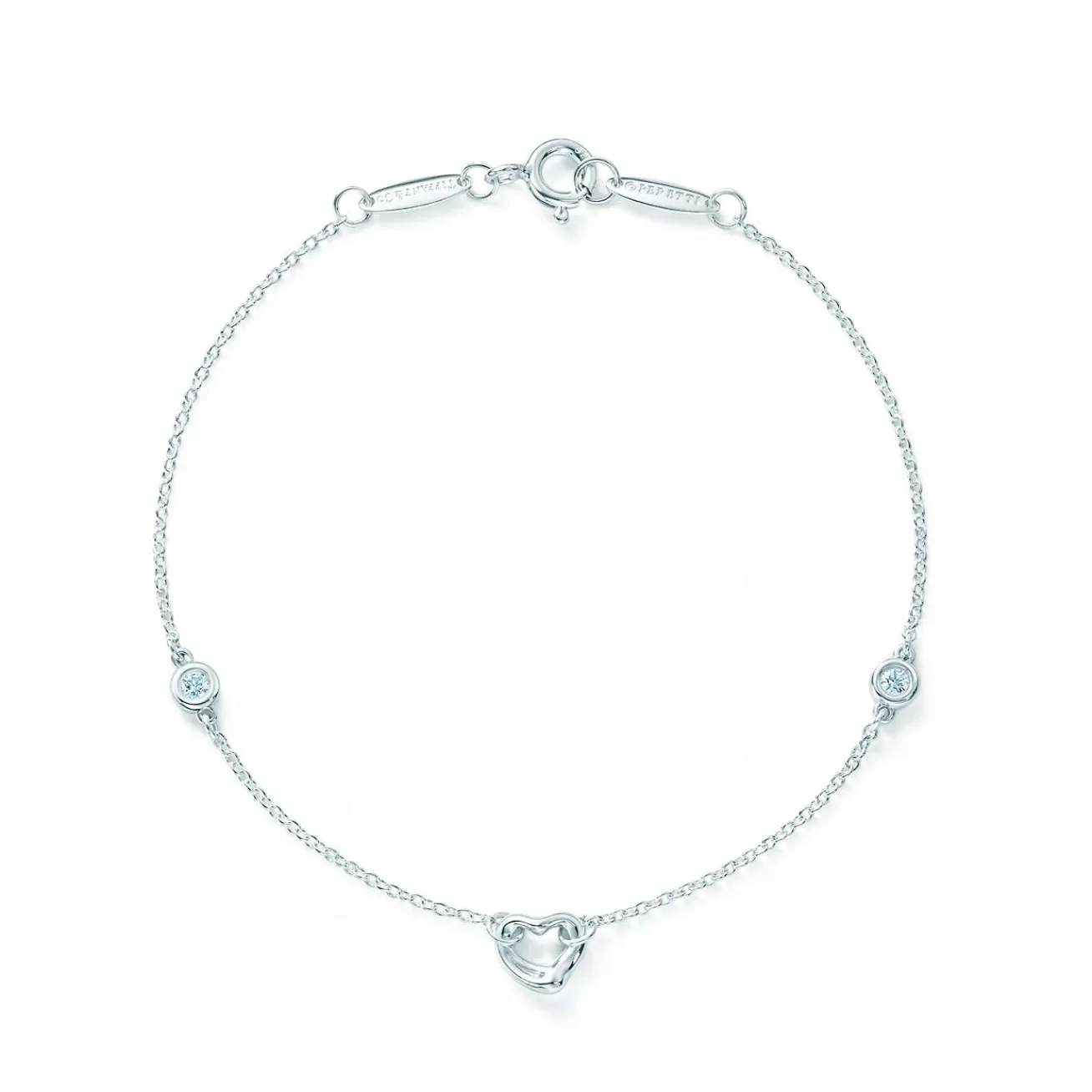 Tiffany & Co. Elsa Peretti® Diamonds by the Yard® Open Heart bracelet in sterling silver. | ^ Bracelets | Sterling Silver Jewelry
