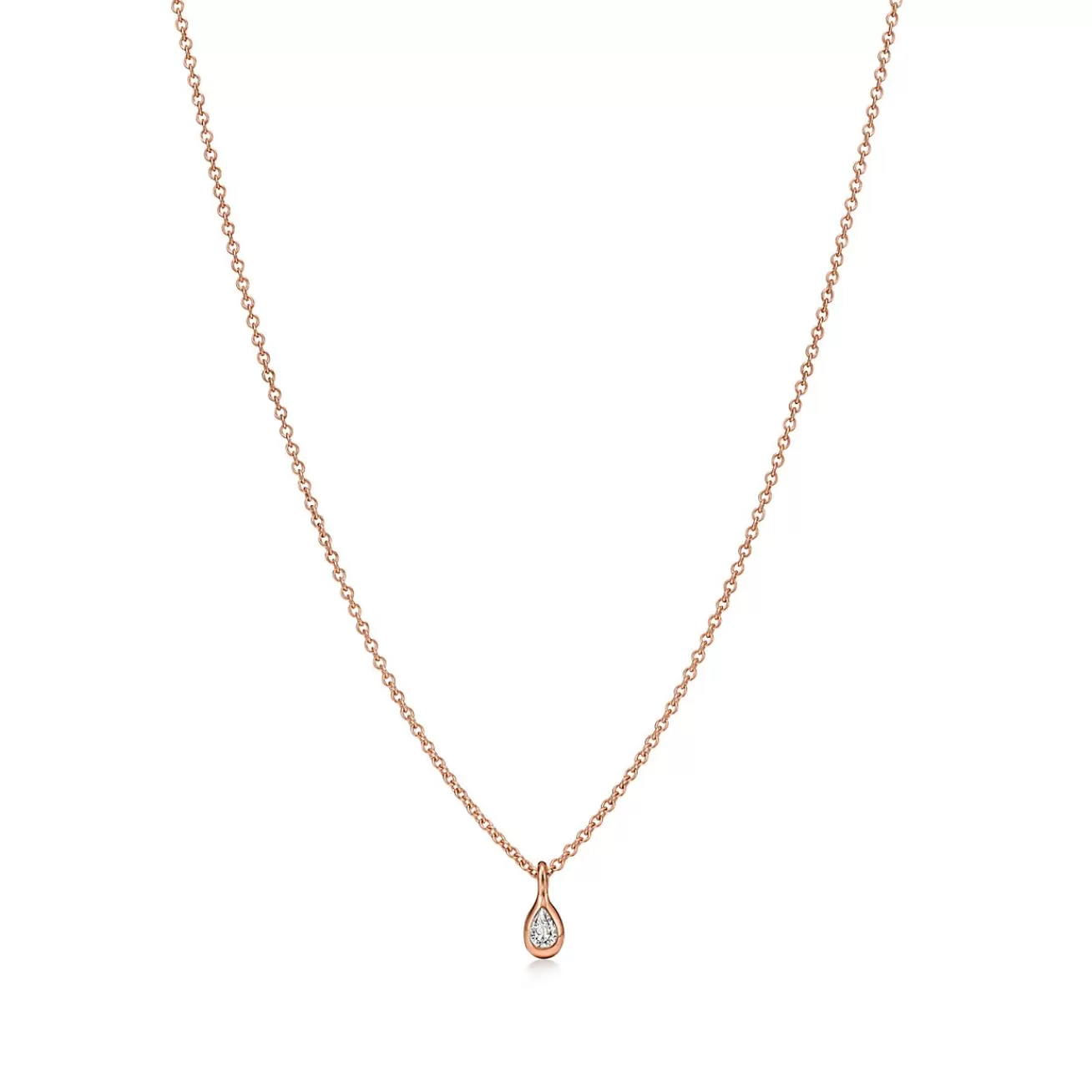 Tiffany & Co. Elsa Peretti® Diamonds by the Yard® pendant in 18k rose gold with a pear-shaped diamond. | ^ Necklaces & Pendants | Rose Gold Jewelry
