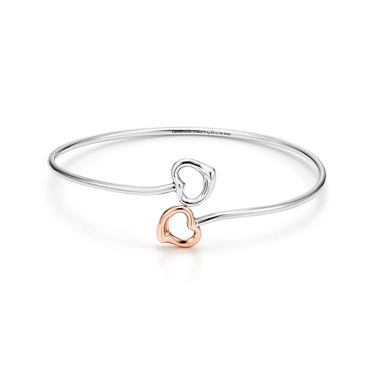 Tiffany & Co. Elsa Peretti® Double Open Heart bangle in silver and 18k rose gold, medium. | ^ Bracelets | Rose Gold Jewelry