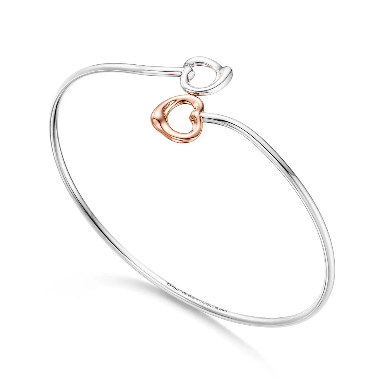Tiffany & Co. Elsa Peretti® Double Open Heart bangle in silver and 18k rose gold, medium. | ^ Bracelets | Rose Gold Jewelry