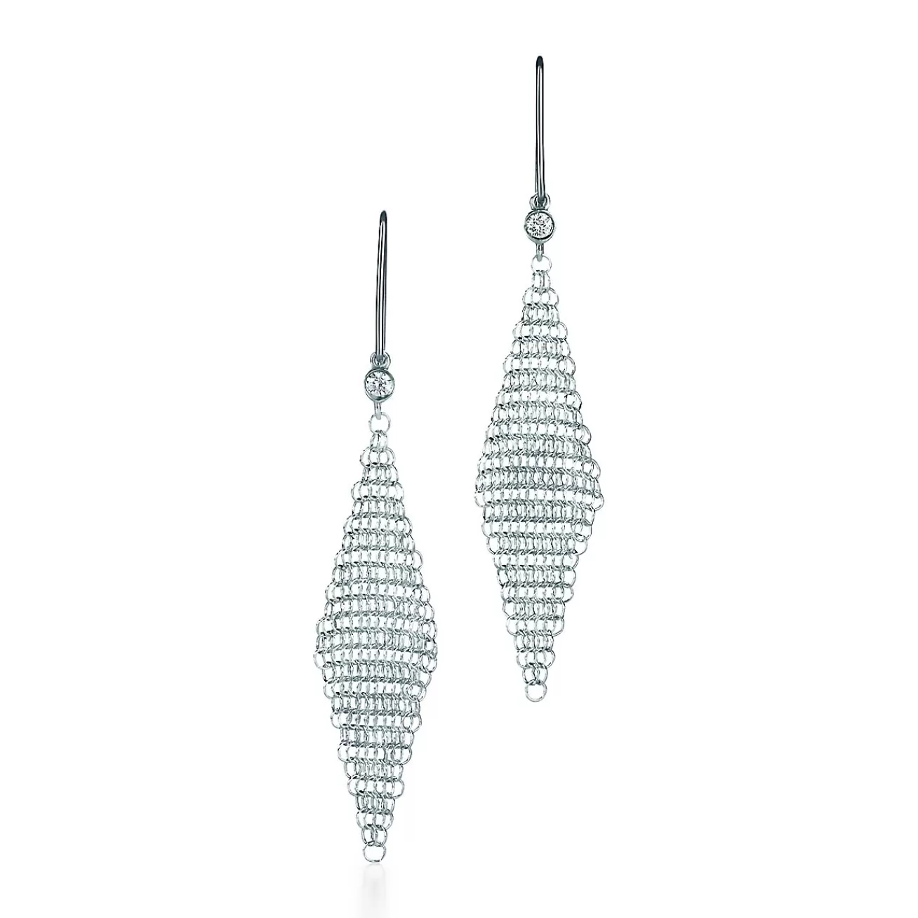 Tiffany & Co. Elsa Peretti® Mesh earrings in sterling silver with diamonds, mini. | ^ Earrings | Sterling Silver Jewelry