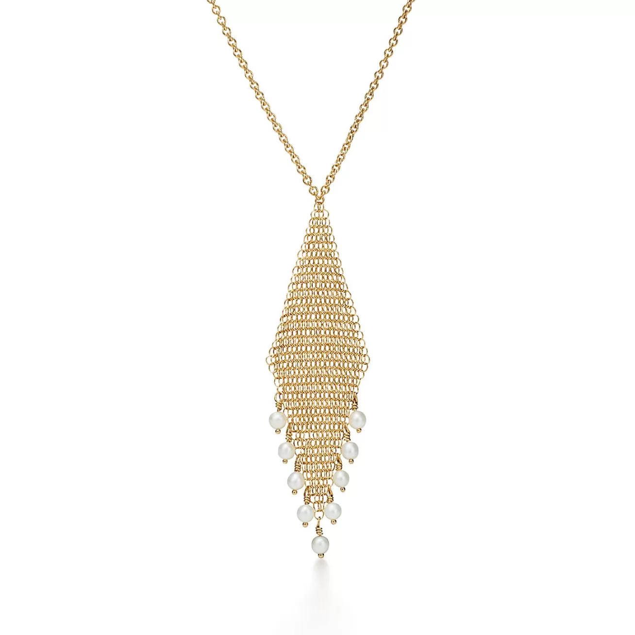 Tiffany & Co. Elsa Peretti® Mesh fringe pendant in 18k gold with freshwater pearls. | ^ Necklaces & Pendants | Gold Jewelry