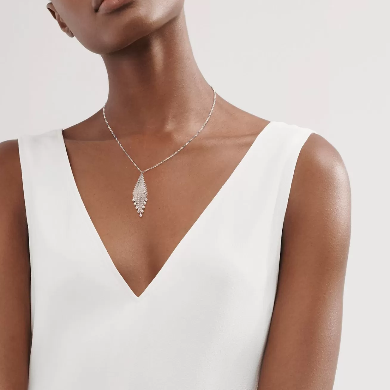 Tiffany & Co. Elsa Peretti® Mesh fringe pendant in sterling silver with freshwater pearls. | ^ Necklaces & Pendants | Sterling Silver Jewelry