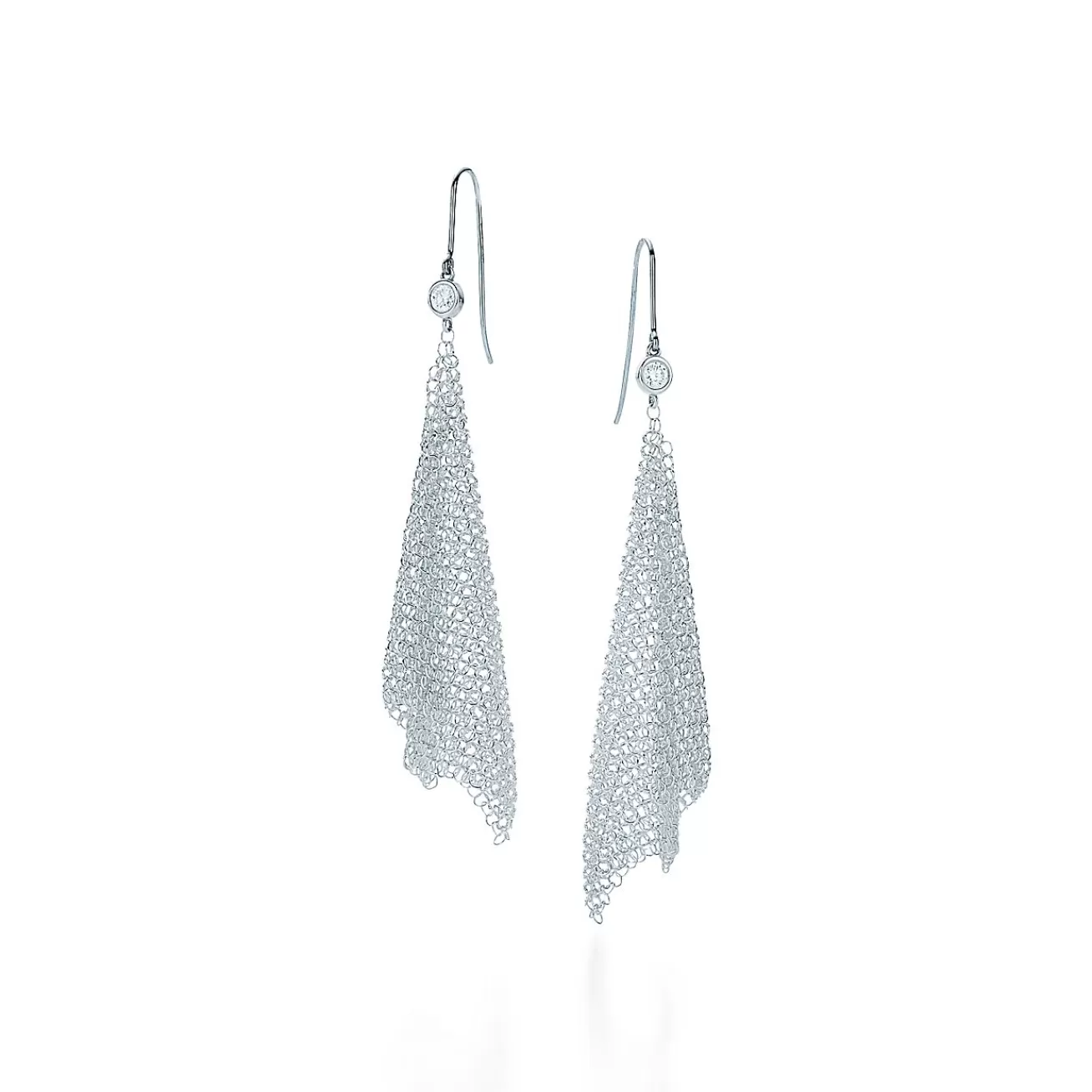 Tiffany & Co. Elsa Peretti® Mesh scarf earrings in sterling silver with diamonds, small. | ^ Earrings | Sterling Silver Jewelry