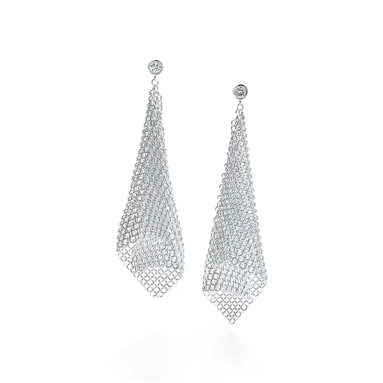 Tiffany & Co. Elsa Peretti® Mesh scarf earrings in sterling silver with diamonds, small. | ^ Earrings | Sterling Silver Jewelry