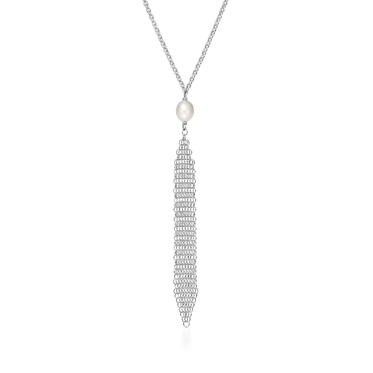 Tiffany & Co. Elsa Peretti® Mesh tassel pendant in sterling silver with a freshwater pearl. | ^ Necklaces & Pendants | Sterling Silver Jewelry