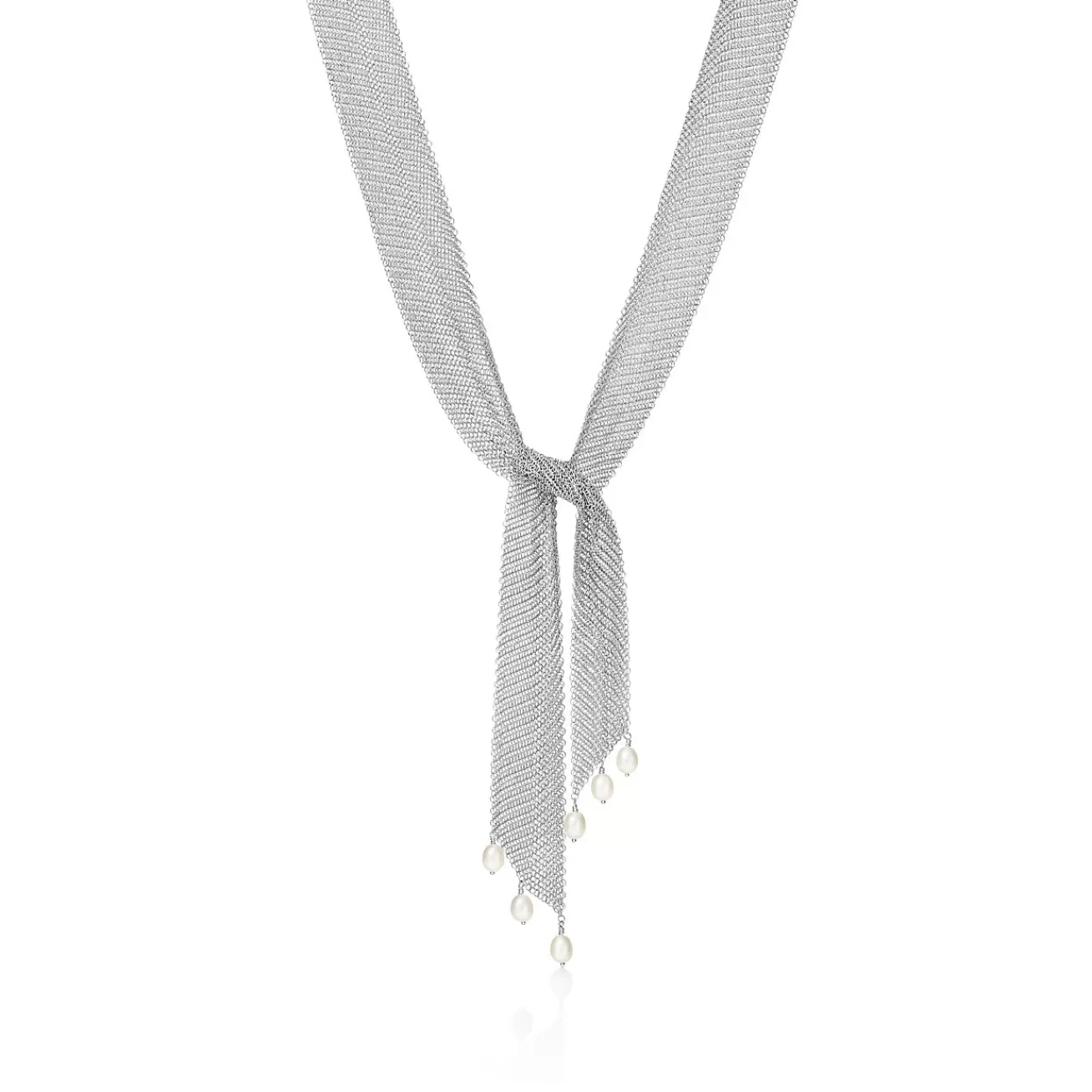 Tiffany & Co. Elsa Peretti® Mesh tie necklace in sterling silver with freshwater pearls. | ^ Necklaces & Pendants | Sterling Silver Jewelry