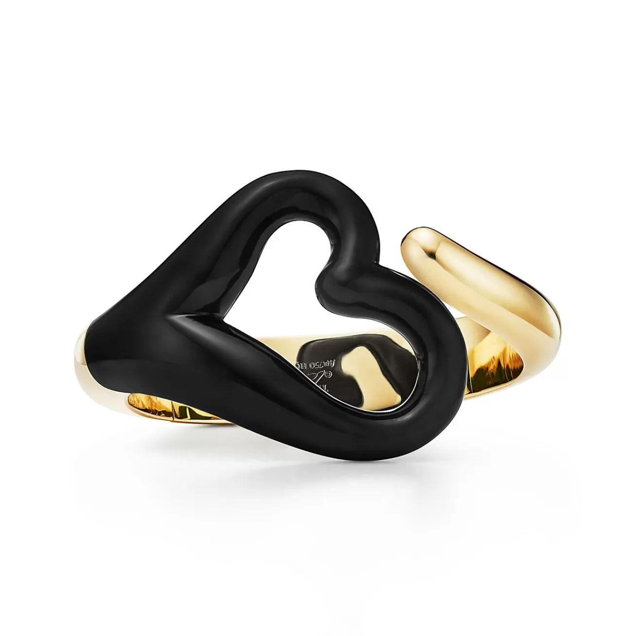 Tiffany & Co. Elsa Peretti® Open Heart Cuff in Yellow Gold with Black Jade | ^ Bracelets | New Jewelry
