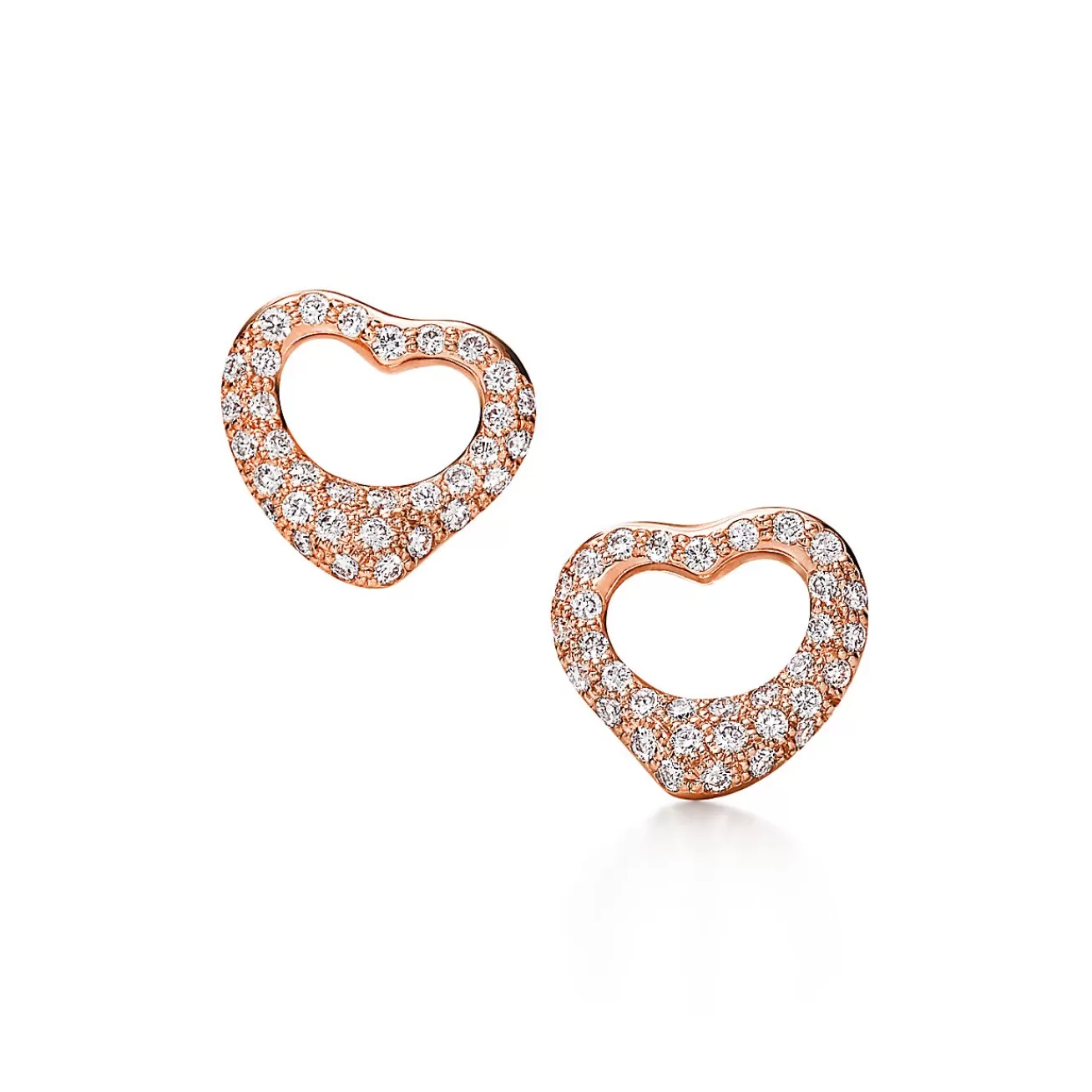 Tiffany & Co. Elsa Peretti® Open Heart earrings in 18k rose gold with diamonds. | ^ Earrings | Rose Gold Jewelry