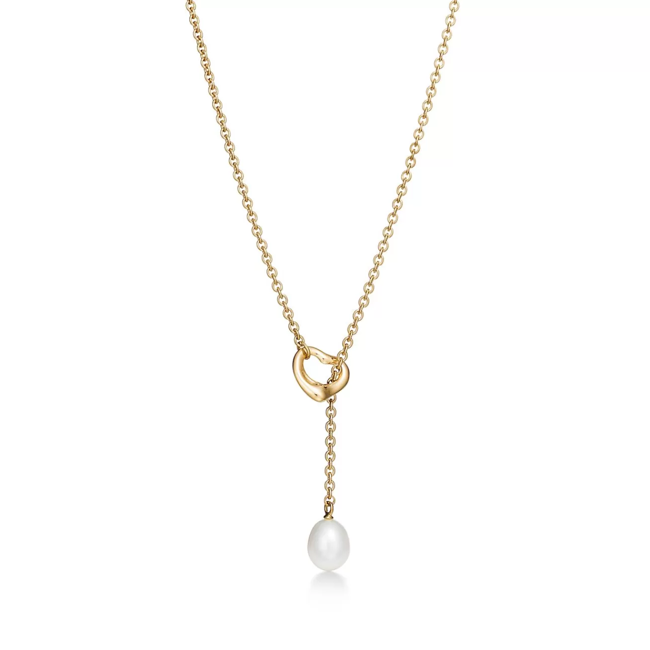 Tiffany & Co. Elsa Peretti® Open Heart Lariat Necklace in Yellow Gold with Pearls, 7.5-8 mm | ^ Necklaces & Pendants | Gold Jewelry