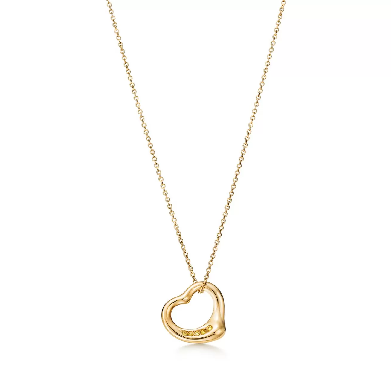 Tiffany & Co. Elsa Peretti® Open Heart pendant in 18k gold with yellow diamonds. | ^ Necklaces & Pendants | Gold Jewelry