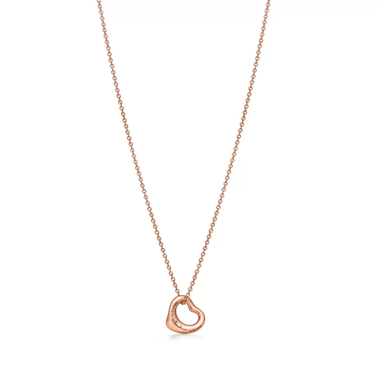 Tiffany & Co. Elsa Peretti® Open Heart pendant in 18k rose gold with diamonds, 11 mm wide. | ^ Necklaces & Pendants | Rose Gold Jewelry