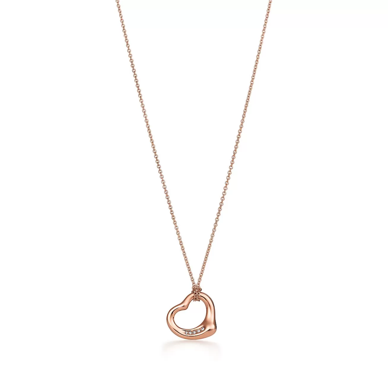 Tiffany & Co. Elsa Peretti® Open Heart pendant in 18k rose gold with diamonds. | ^ Necklaces & Pendants | Rose Gold Jewelry