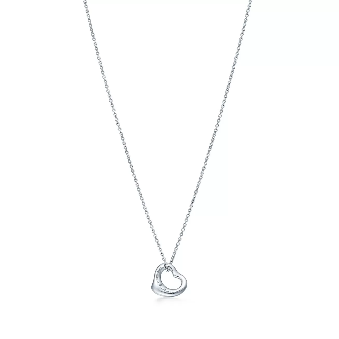 Tiffany & Co. Elsa Peretti® Open Heart pendant in platinum with diamonds, 11 mm wide. | ^ Necklaces & Pendants | Platinum Jewelry