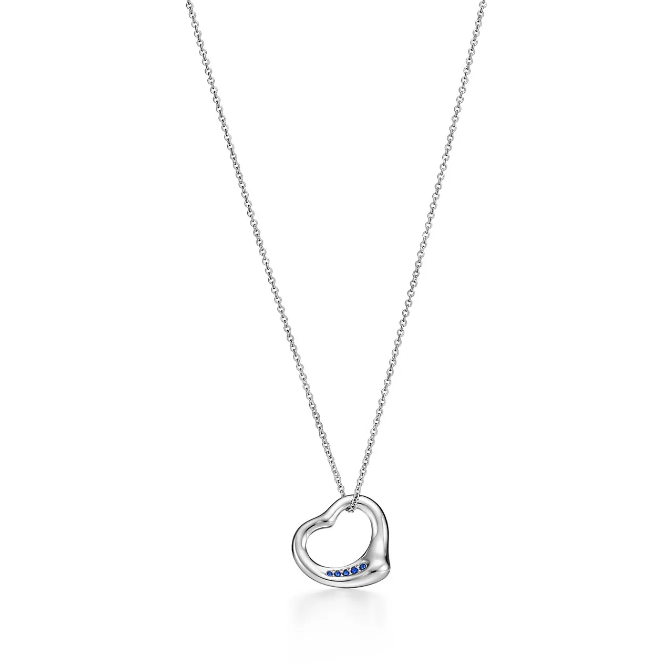 Tiffany & Co. Elsa Peretti® Open Heart Pendant in Platinum with Sapphires, 16 mm | ^ Necklaces & Pendants | Platinum Jewelry