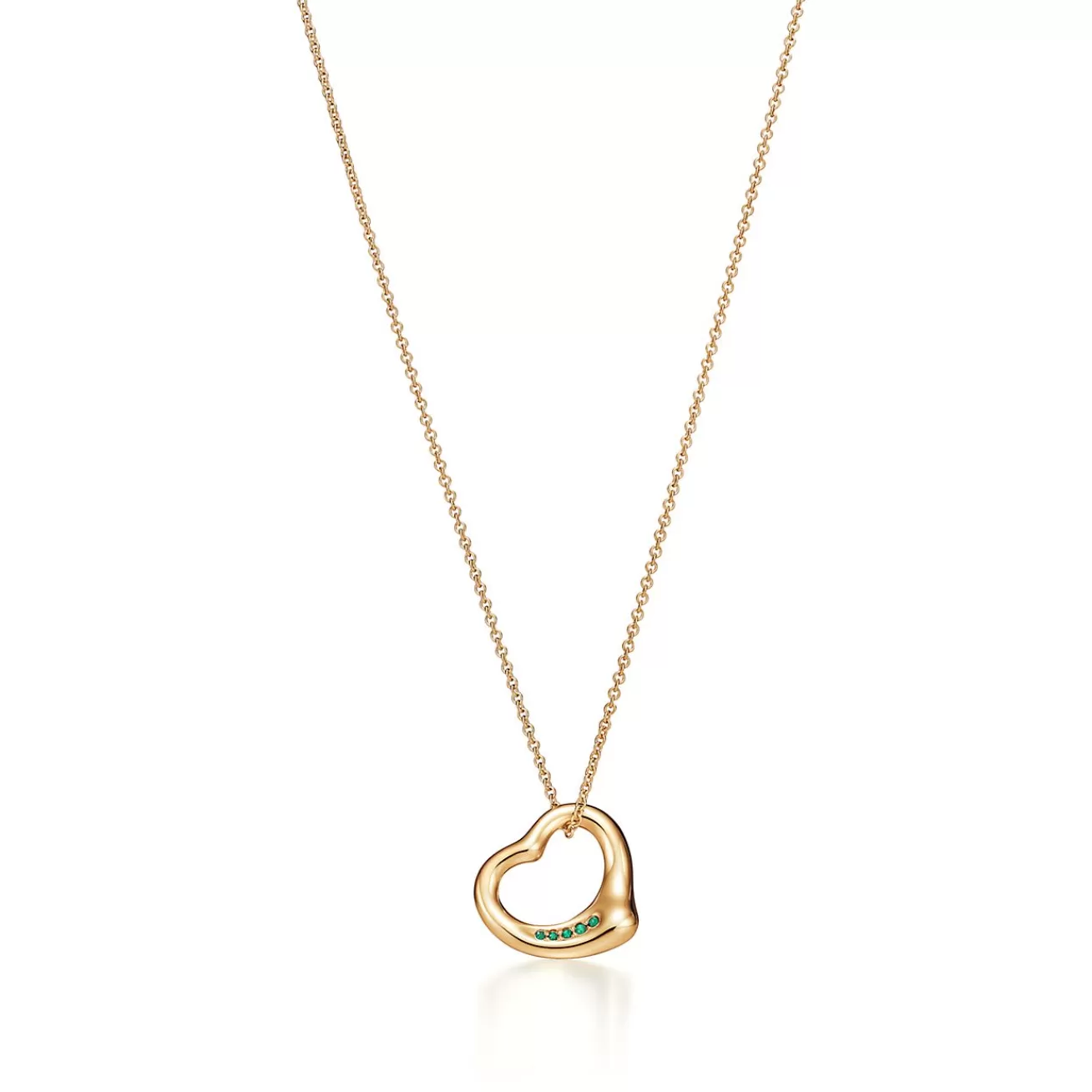 Tiffany & Co. Elsa Peretti® Open Heart Pendant in Yellow Gold with Emeralds, 16 mm | ^ Necklaces & Pendants | Gold Jewelry