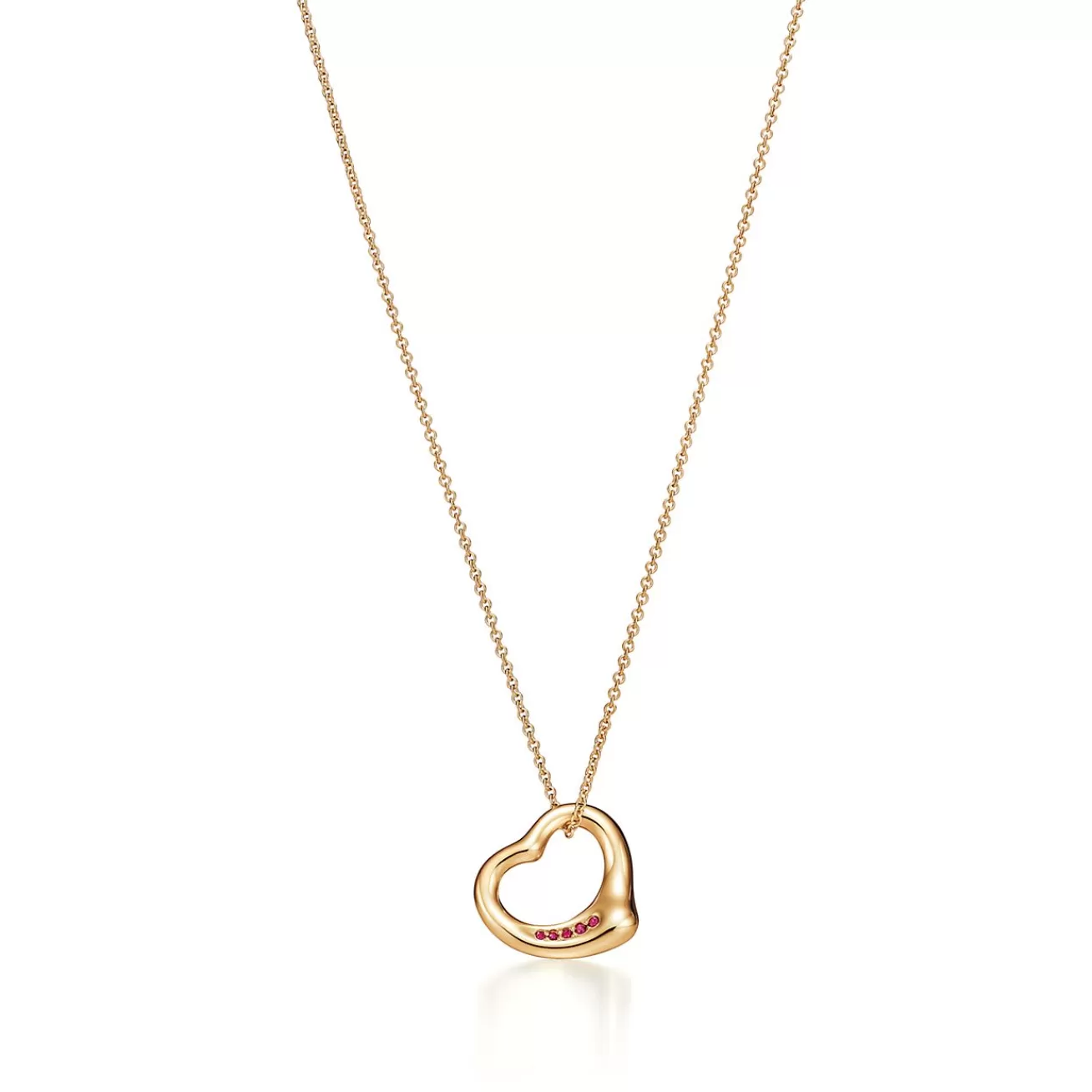 Tiffany & Co. Elsa Peretti® Open Heart Pendant in Yellow Gold with Rubies, 16 mm | ^ Necklaces & Pendants | Gold Jewelry
