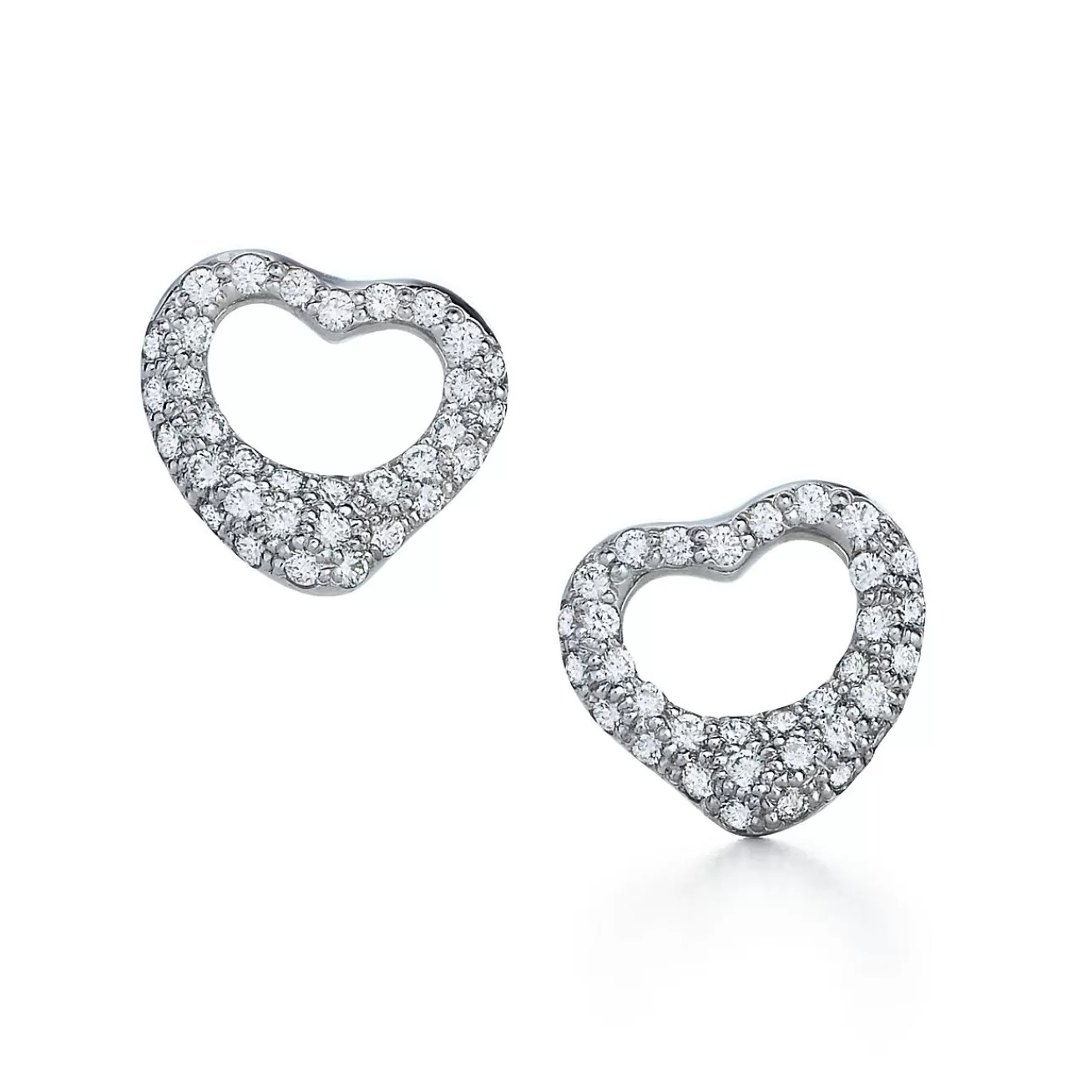 Tiffany & Co. Elsa Peretti® Open Heart Stud Earrings in Platinum with Pavé Diamonds, 11 mm | ^ Earrings | Platinum Jewelry