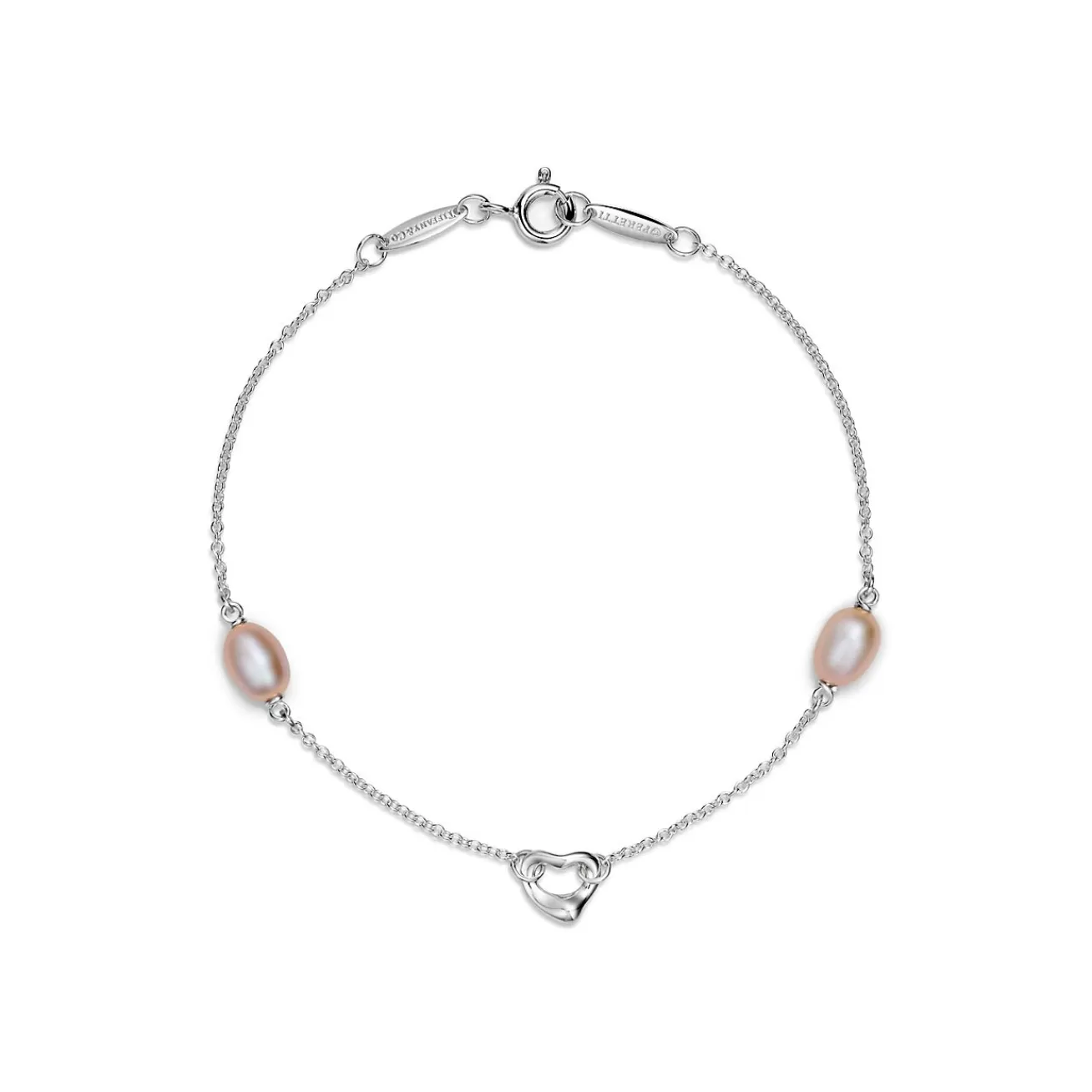 Tiffany & Co. Elsa Peretti® Pearls by the Yard™ Open Heart bracelet in silver with pearls. | ^ Bracelets | Sterling Silver Jewelry