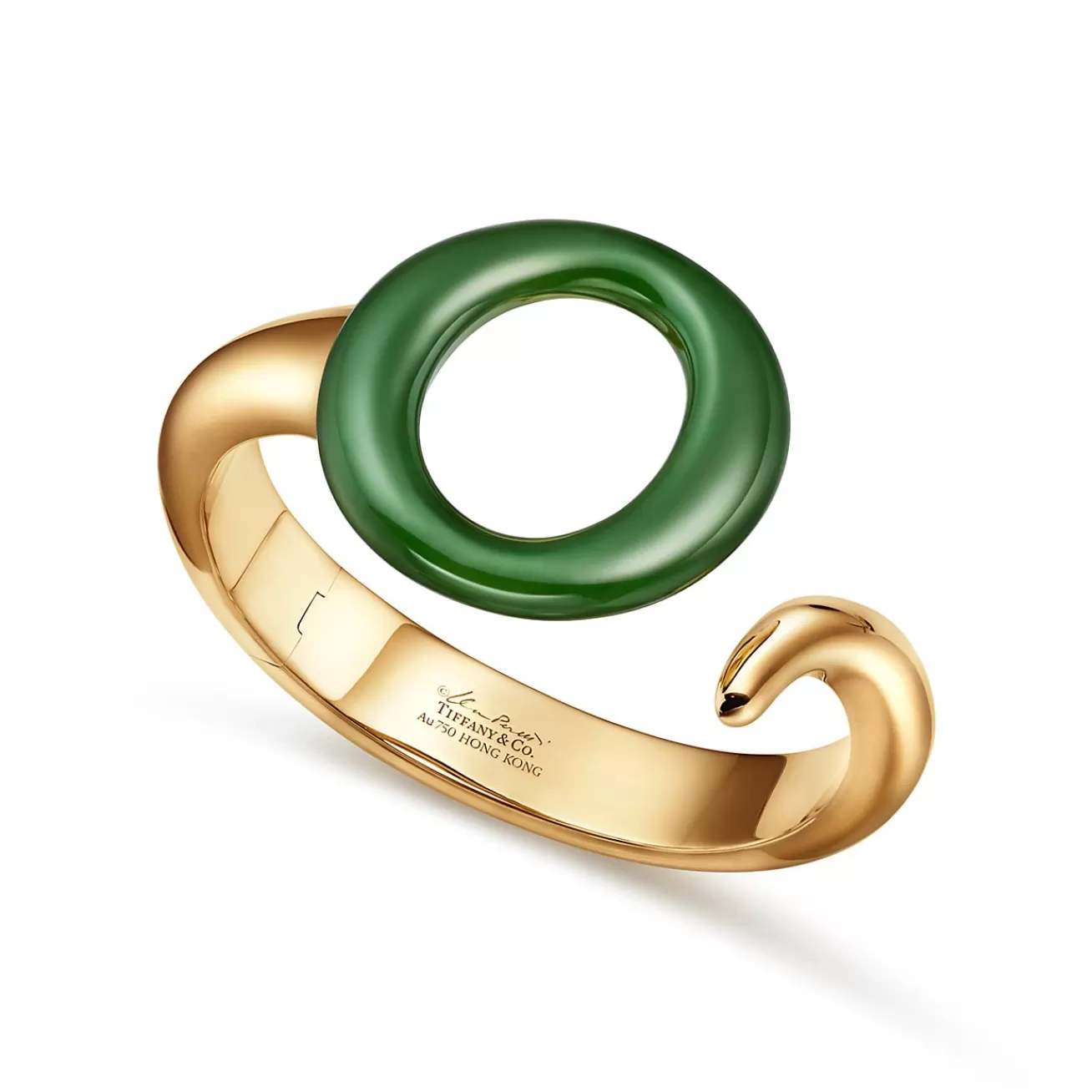 Tiffany & Co. Elsa Peretti® Sevillana™ cuff in 18k gold with green jade. | ^ Bracelets | Gold Jewelry