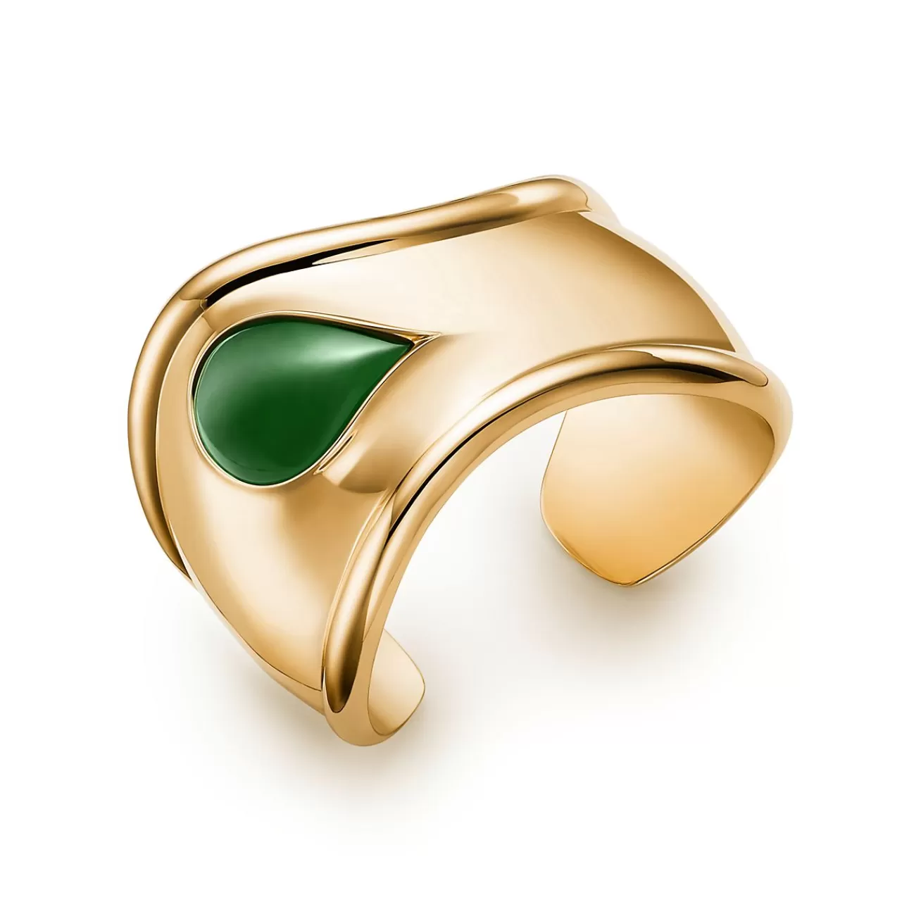 Tiffany & Co. Elsa Peretti® small Bone cuff in 18k gold with green jade, 43 mm wide. | ^ Bracelets | Gold Jewelry