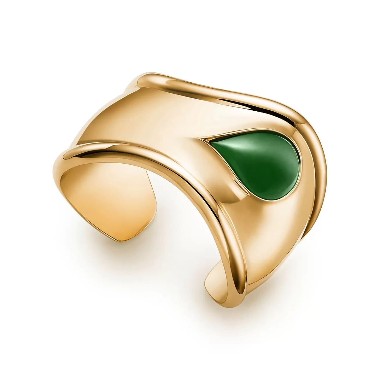 Tiffany & Co. Elsa Peretti® small Bone cuff in 18k gold with green jade, 43 mm wide. | ^ Bracelets | Gold Jewelry