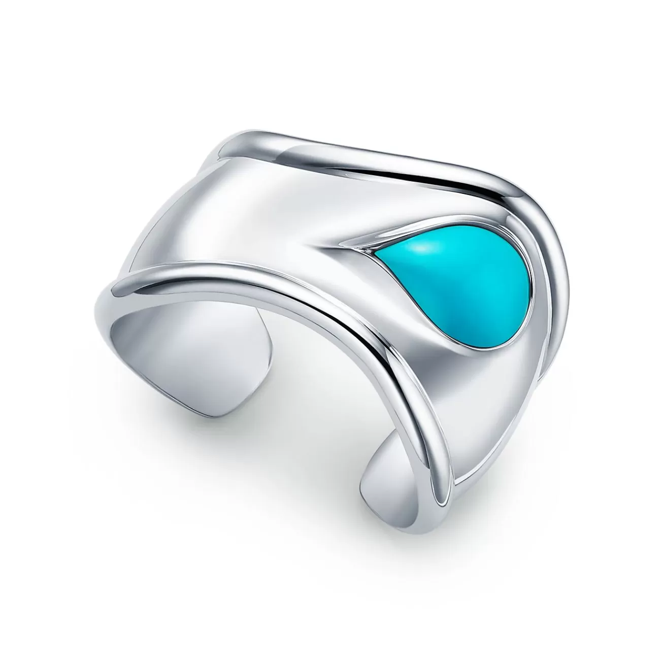 Tiffany & Co. Elsa Peretti® small Bone cuff in sterling silver with turquoise, 43 mm wide. | ^ Bracelets | Colored Gemstone Jewelry