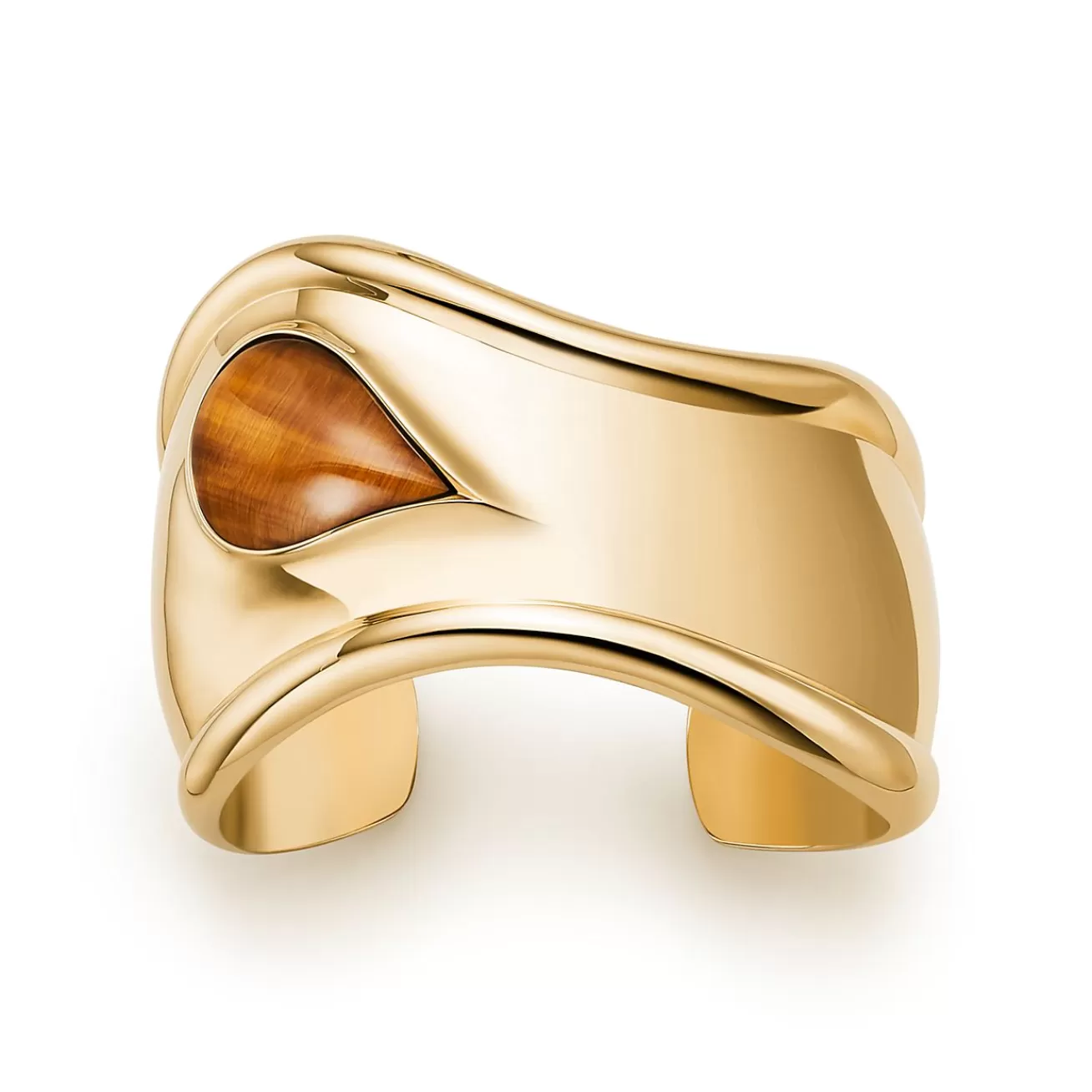 Tiffany & Co. Elsa Peretti® Small Bone Cuff in Yellow Gold with Tiger's Eye, 43 mm Wide | ^ Bracelets | Gold Jewelry